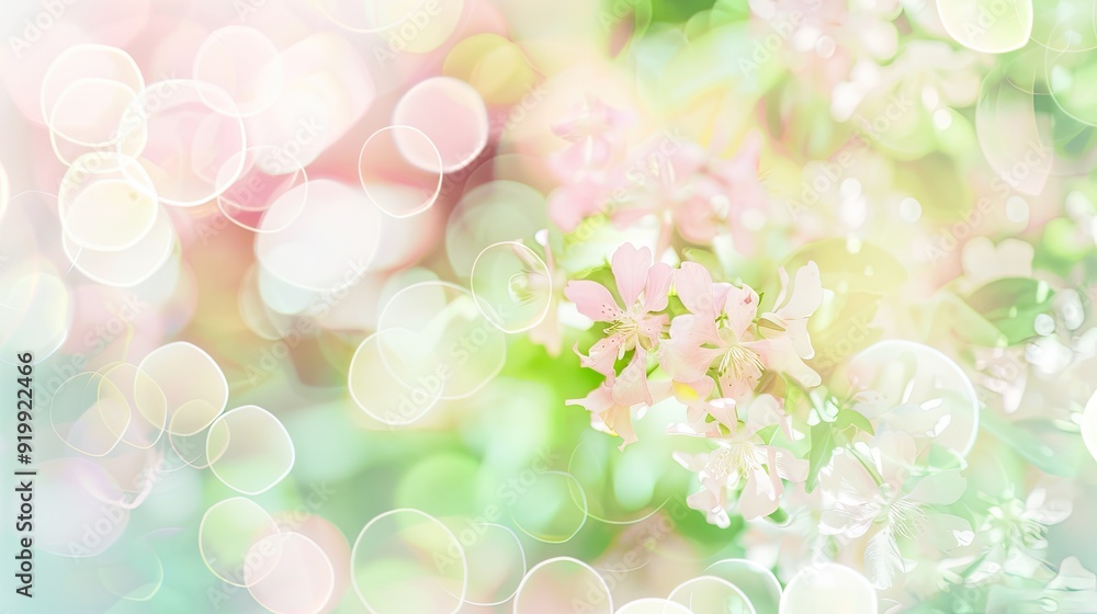 Aufkleber soft pastel spring bokeh background with abstract floral patterns and gentle glowing lights