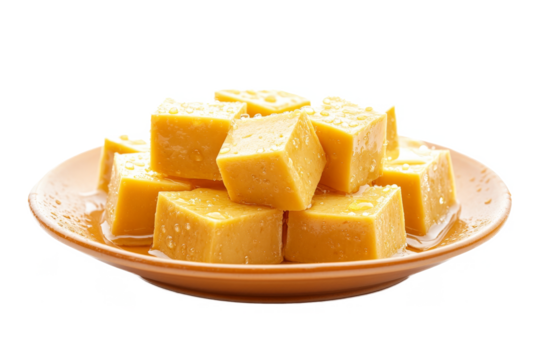 plate of cubes butter a separated from white and transparent background