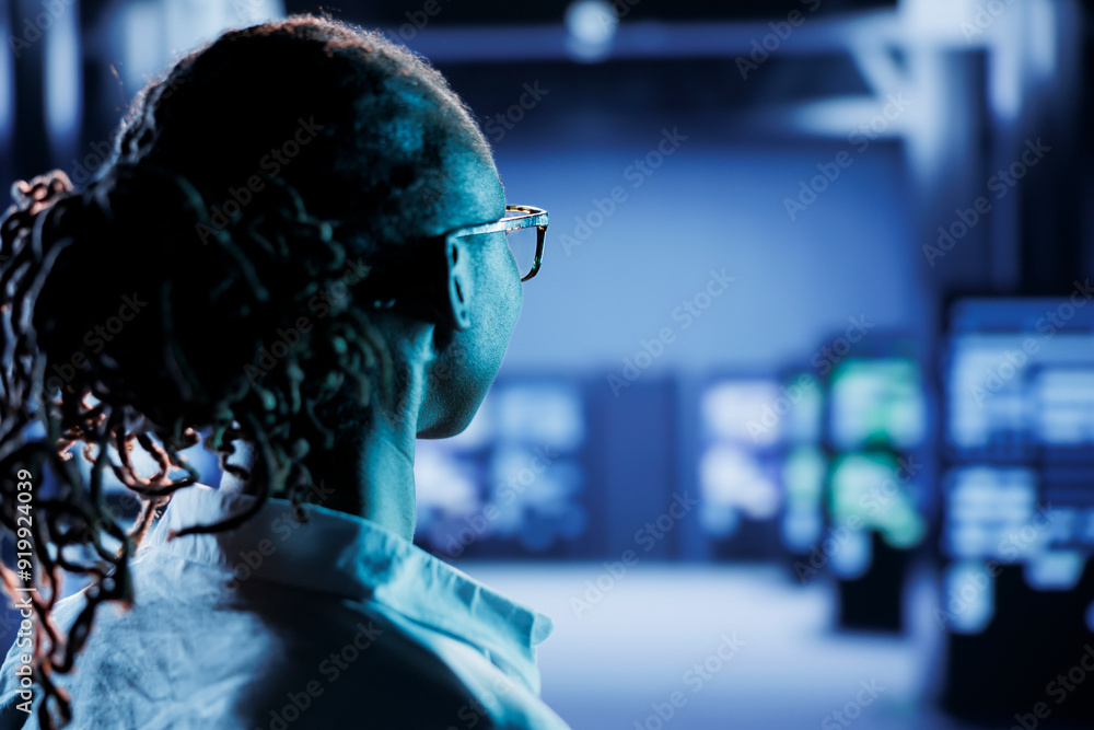 Poster certified technician in server room future proofing network from downtimes and unexpected system fai