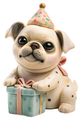 Fototapeta premium PNG Cute puppy with birthday gift