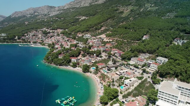 Reveal of Croatian Beach on Mountain, Baska Voda, Croatia (Ikovac Beach) 