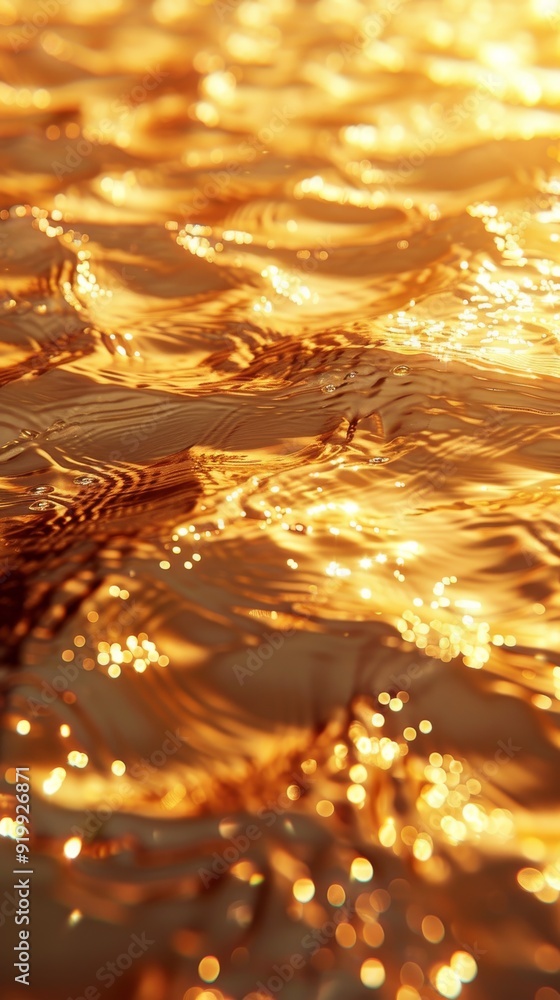 Poster golden shiny background with sparkling bokeh lights and wavy texture