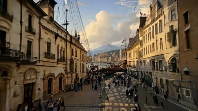 busy day in the harbor of a thriving18TH century port city
