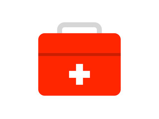 シンプルな白十字マーク救急箱アイコン：角丸赤箱