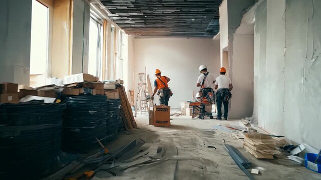 construction workers doing renovation works on an interior