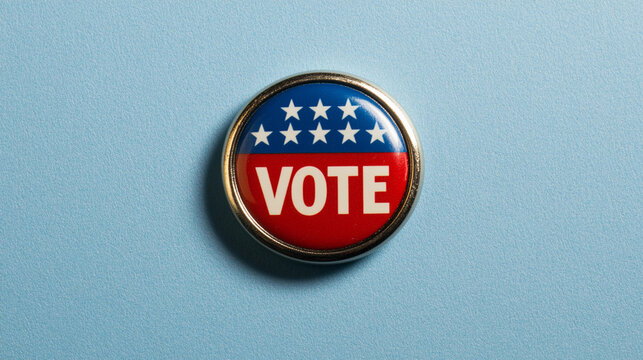Vintage patriotic red white blue VOTE voting button lapel pin - Powered by Adobe