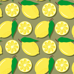 Seamless vector print pattern wallpaper illustration with lemons fruit fresh vegetarian plant 