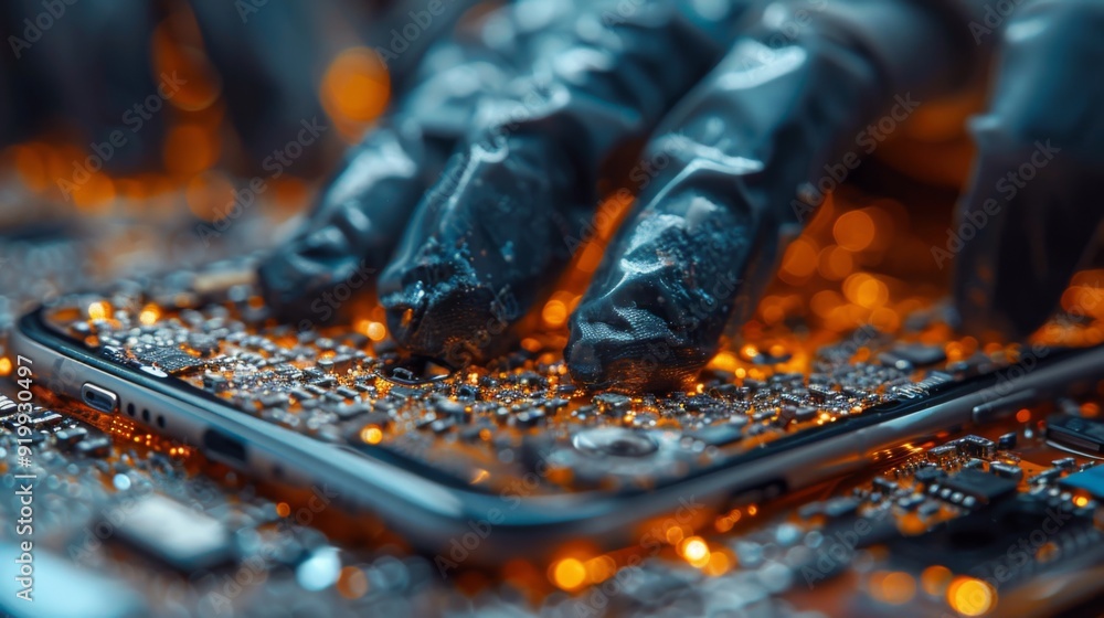 Poster showcase the delicate process of replacing a damaged camera module on a smartphone, ensuring crisp a