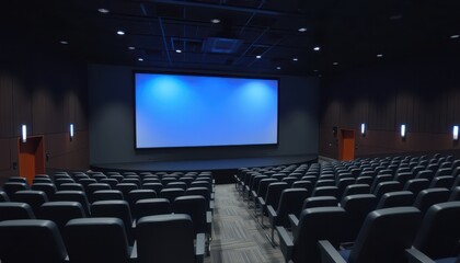 Empty Movie Theater Seats and Screen.