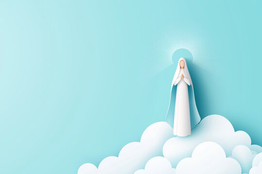 Illustration of Virgin Mary ascending to heaven on clouds