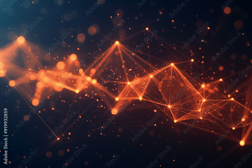 Poster a dynamic display of glowing orange lines and points creates an abstract visual of a digital network