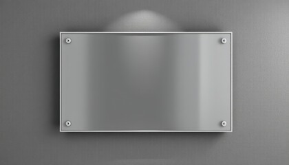 Blank Glass Plaque on Grey Wall.