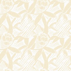 Modern white on cream lace effect wedding background texture. Soft tonal linen openwork block print with subtle hand drawn lattice damask printed fabric backdrop. 