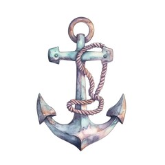 Marine anchor watercolor illustration, marine animals clipart