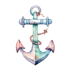 Marine anchor watercolor illustration, marine animals clipart
