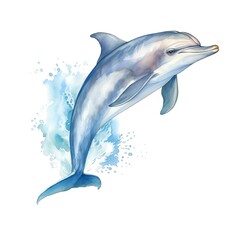 Marine dolphin watercolor illustration, marine animals clipart