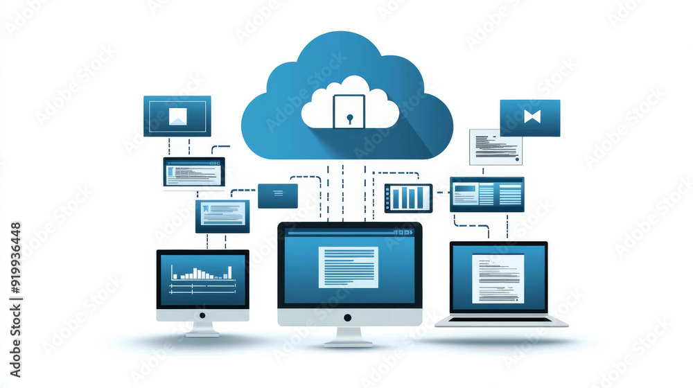 Poster move your files and data securely using cloud technology. share information easily online with moder