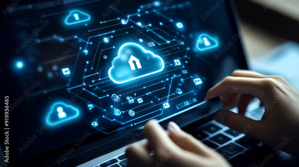 Poster move your files and data securely using cloud technology. share information easily online with moder