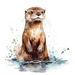 Marine otter watercolor illustration, marine animals clipart