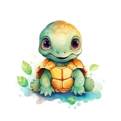 Obraz premium Marine sea turtle watercolor illustration, marine animals clipart
