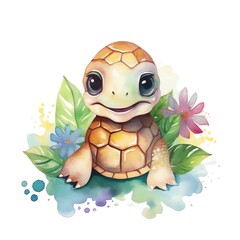 Marine sea turtle watercolor illustration, marine animals clipart