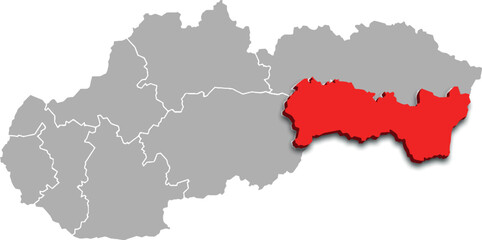 Obraz premium kosice region map ADMINISTRATIVE DIVISIONS of SLOVAKIA 3d isometric map