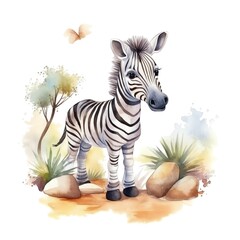 Safari Zebra watercolor illustration, safari animals clipart