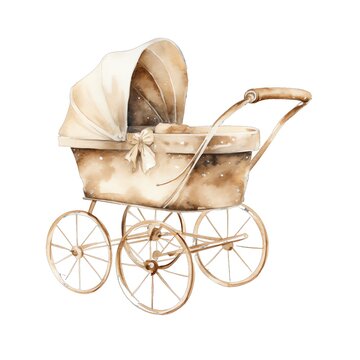 recommend clip art: Spring baby stroller watercolor illustration, spring clipart