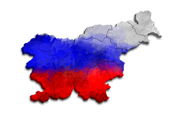 Naklejka premium SLOVENIA MAP WITH ITS PROVINCES AND POLITICAL ADMINISTRATIVE DIVISIONS WITH FLAG WATERCOLOR STYLE