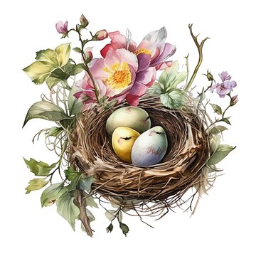 recommend clip art: Spring bird nest watercolor illustration, spring clipart