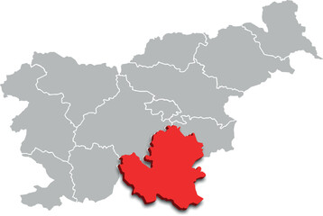 Fototapeta premium southeast slovenia region map ADMINISTRATIVE DIVISIONS of SLOVENIA 3d isometric map