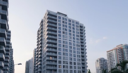 Modern Apartment Building with Balconies.