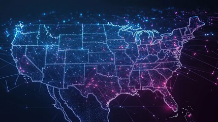 Abstract Cybernetic USA Map with Data Connectivity