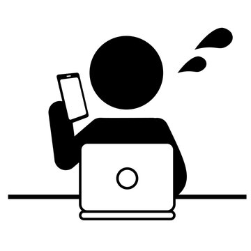 recommend clip art: パソコンで仕事しながら電話する忙しい人のピクトグラム