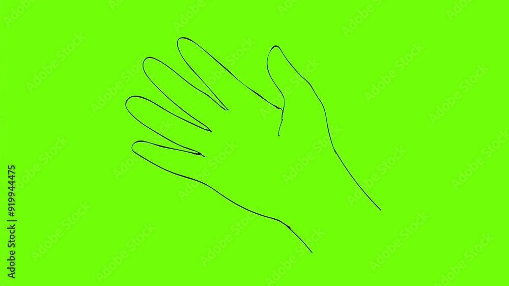 Poster 2d animation motion graphics showing a drawing of an open hand clenching into fist punching up on wh