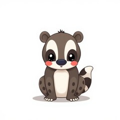 Naklejka premium Cute Cartoon Raccoon Sitting Down.