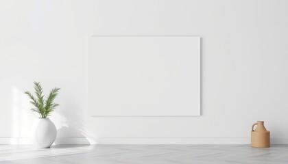 Fototapeta premium Minimalist Living Room with Blank Canvas.