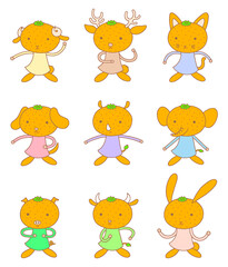 キャラクターイラスト - ミカン・果物・動物・アニマル