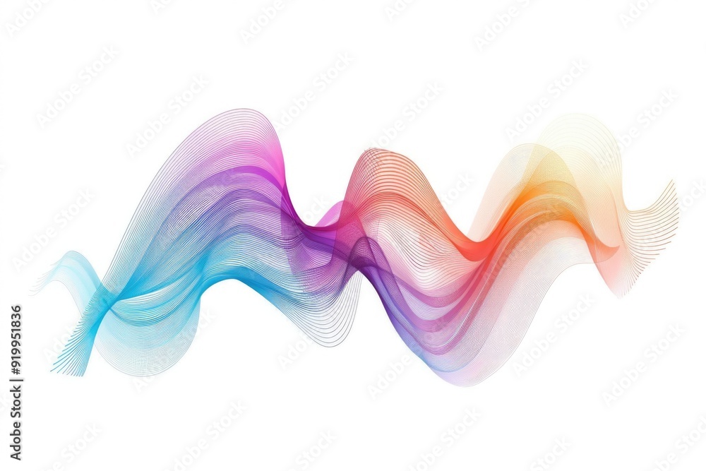 Poster a vibrant illustration featuring a wave of colorful lines on a white surface