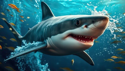 Fototapeta premium Great White Shark Swimming Underwater.