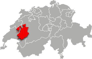 fribourg map ADMINISTRATIVE DIVISIONS of SWITZERLAND 3d isometric map