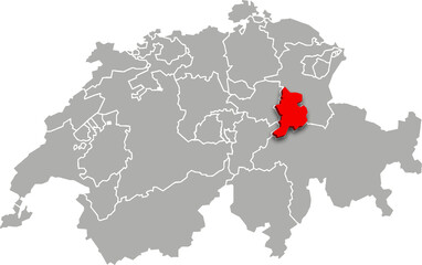 glarus map ADMINISTRATIVE DIVISIONS of SWITZERLAND 3d isometric map