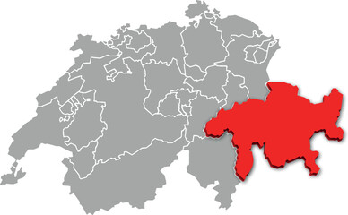 Graubünden map ADMINISTRATIVE DIVISIONS of SWITZERLAND 3d isometric map