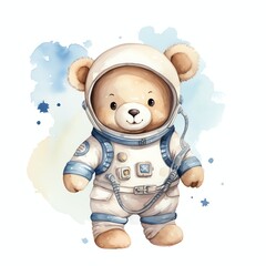 Cute watercolor astronaut bear illustration, teddy bears clipart