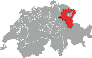 st. gallen map ADMINISTRATIVE DIVISIONS of SWITZERLAND 3d isometric map