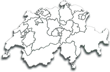 SWITZERLAND MAP WITH REGIONS AND ADMINISTRATIVE DIVISIONS