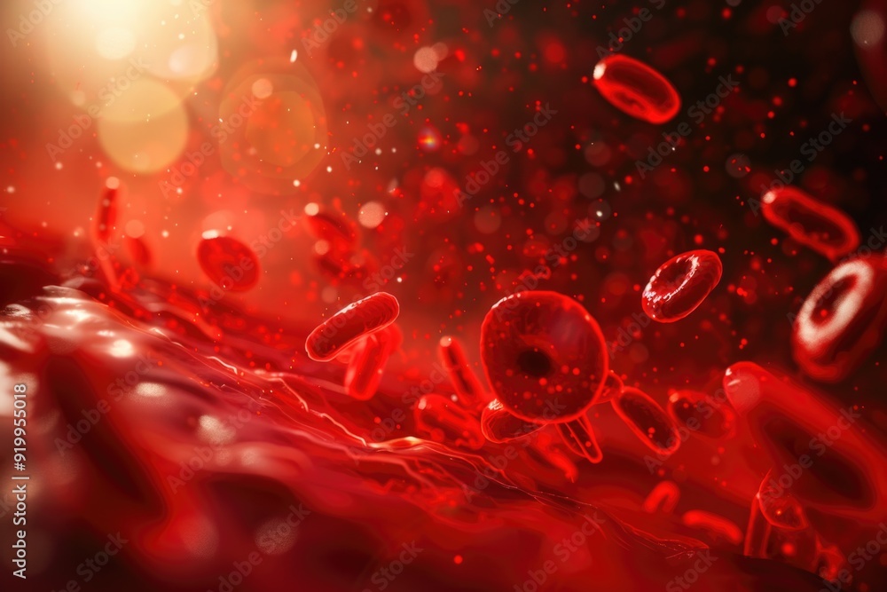 Poster image of red blood flowing through a vein, one informative phrase about what pictured on image and a