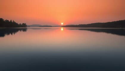 Obraz premium Sunset Reflection on Calm Lake.