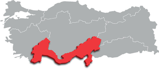 mediterranean region map ADMINISTRATIVE DIVISIONS of Türkiye 3d isometric map