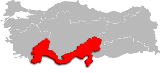 mediterranean region map ADMINISTRATIVE DIVISIONS of T&uuml;rkiye 3d isometric map